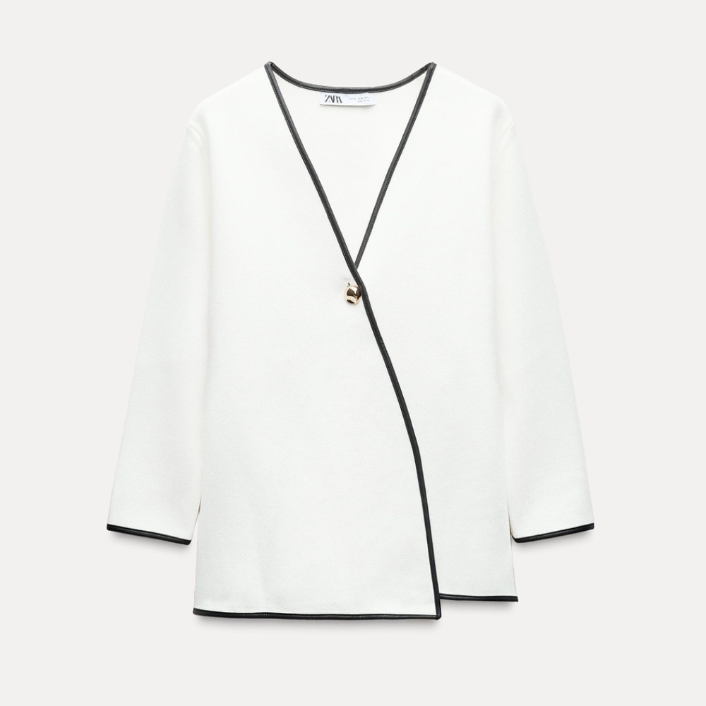 Zara NWT white knit crossover cardigan sweater blazer 4192/105 - Picture 6 of 9